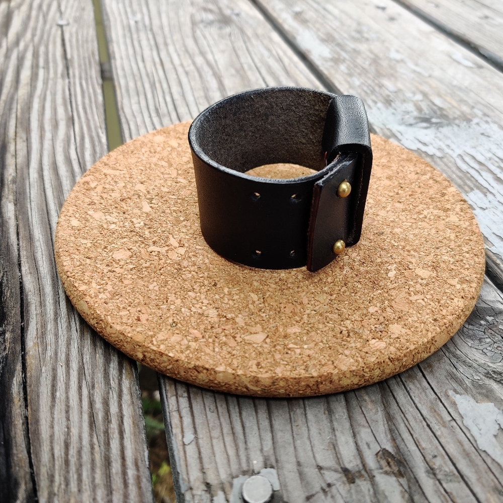 Black Leather Cuff - Picture 2 of 5